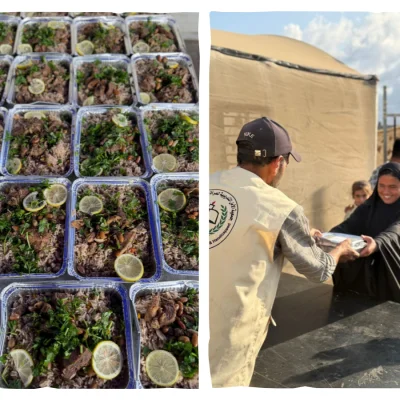 توزيع الوجبات الساخنة اليومي على مخيمات النزوح في شمال قطاع غزة